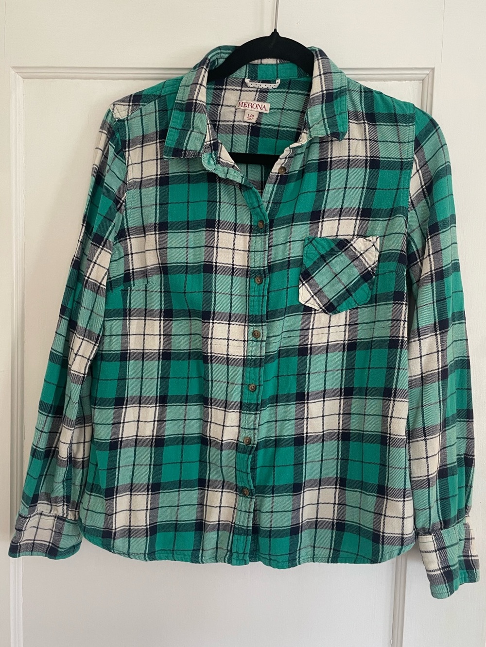 Target Merona Green Flannel Button-Up (size L)